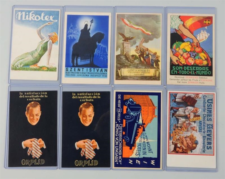 LOT OF 8: FOREIGN ADVERTISING POSTER POSTCARDS.   