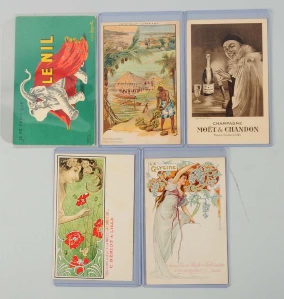 LOT OF 5: FRENCH ADVERTISING POSTCARDS.           
