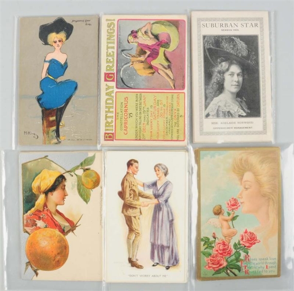 LOT OF 54: LADIES & ZODIAC POSTCARDS - SIGNED.    