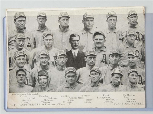 1910 PHILADELPHIA ATHLETICS BASEBALL POSTCARD.    