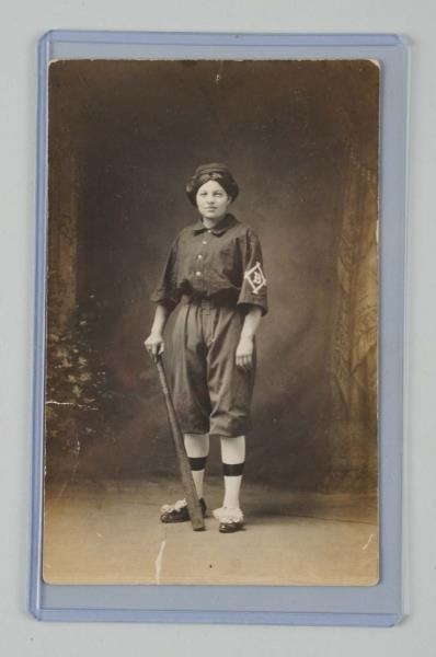 CIRCA 1910 BLOOMER GIRL BASEBALL PHOTO POSTCARD.  