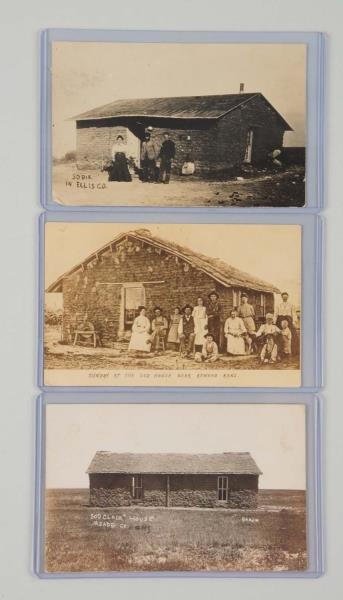 LOT OF 3: SOD HOUSE REAL PHOTO POSTCARDS.         