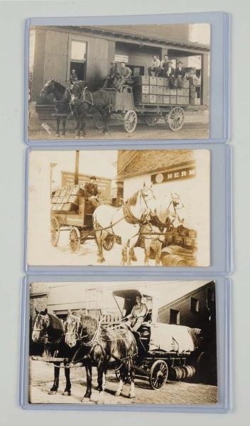 LOT OF 3: BEER WAGON REAL PHOTO POSTCARDS.        