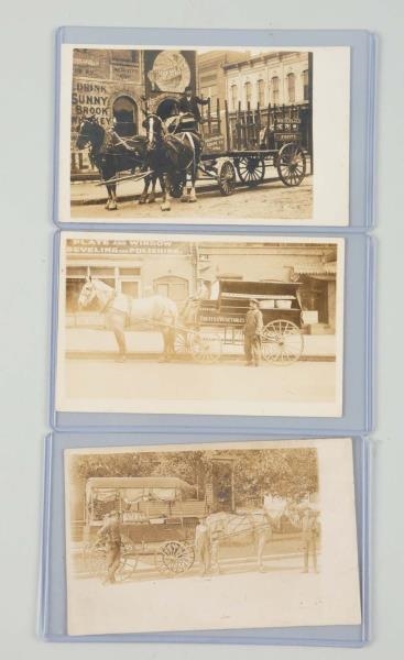 LOT OF 3: PRODUCE WAGON REAL PHOTO POSTCARDS.     
