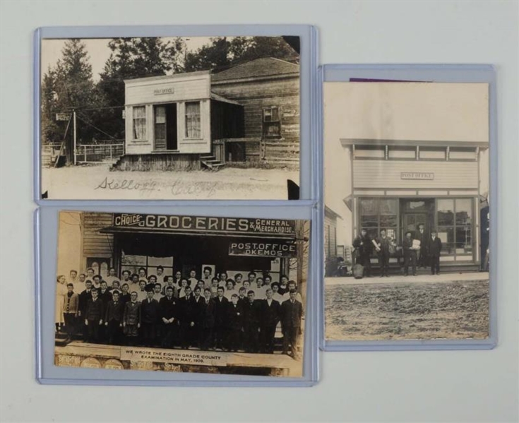 LOT OF 3: EARLY POST OFFICE REAL PHOTO POSTCARDS. 