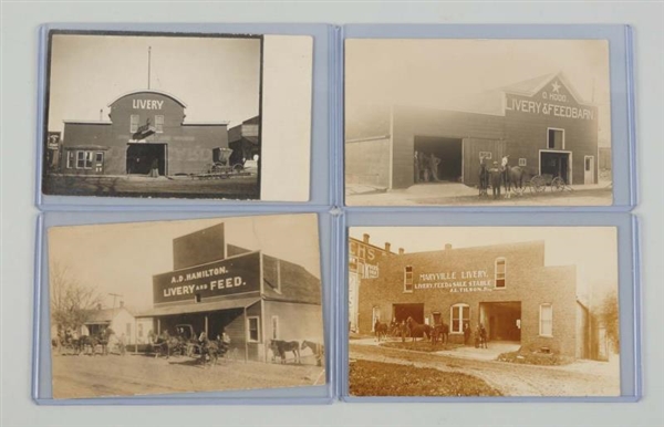 LOT OF 4: LIVERY STABLES REAL PHOTO POSTCARDS.    