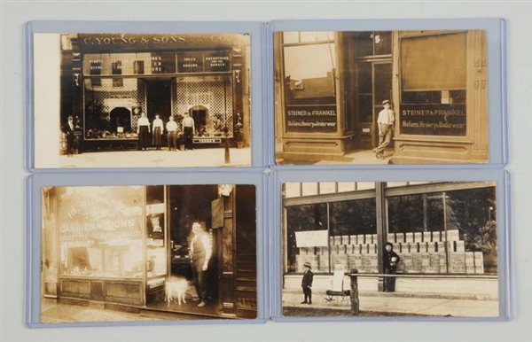 LOT OF 4: STORE FRONT REAL PHOTO POSTCARDS.       