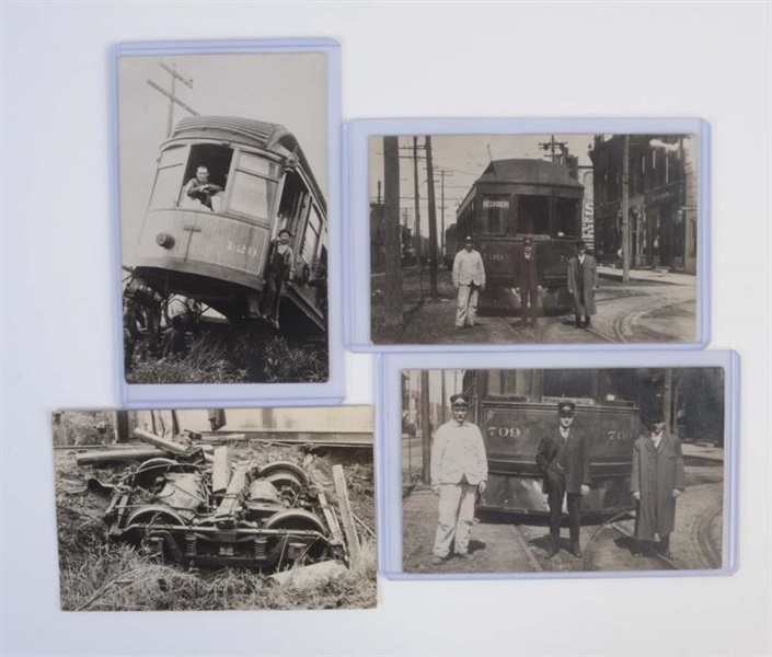 LOT OF 4: TROLLEY REAL PHOTO POSTCARDS.           