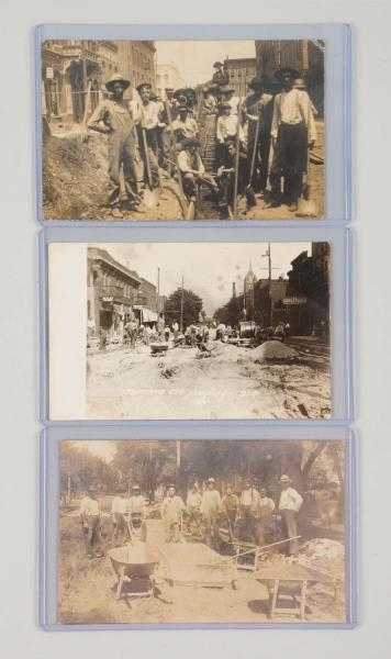 LOT OF 3: CONSTRUCTION WORKERS PHOTO POSTCARDS.   
