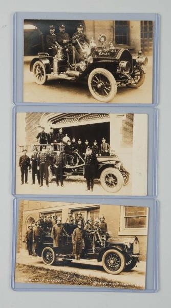 LOT OF 3: EARLY FIRE ENGINE REAL PHOTO POSTCARDS. 
