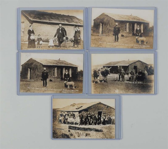 LOT OF 5: SOD HOUSE REAL PHOTO POSTCARDS.         
