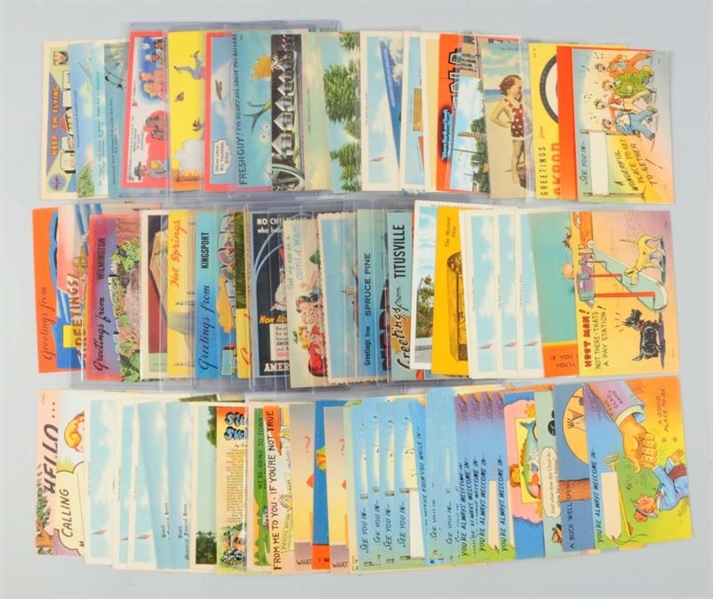 LOT OF 70+ ASSORTED LINEN POSTCARDS ADVERTISING.  