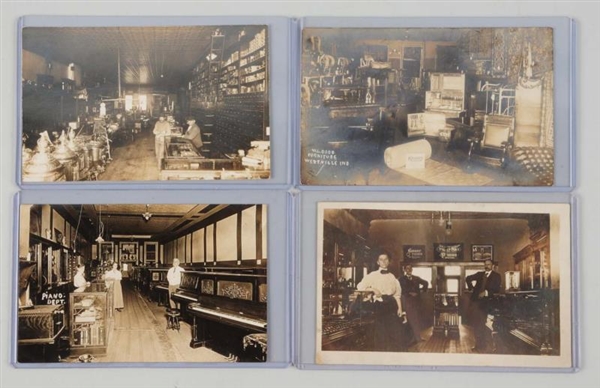 LOT OF 4: STORE INTERIOR REAL PHOTO POSTCARDS.    