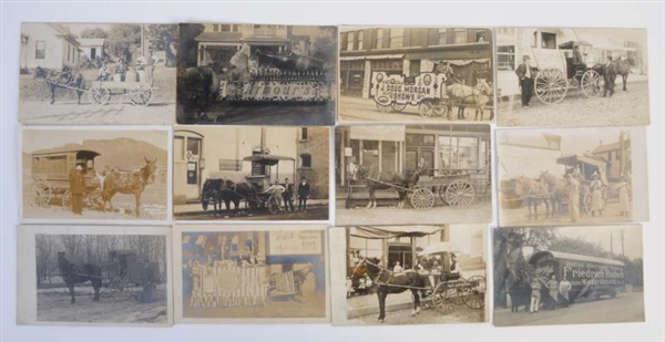 LOT OF 12: HORSE DRAWN VEHICLES PHOTO POSTCARDS.  