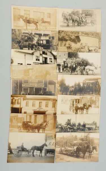 LOT OF 15: HORSE DRAWN WAGONS PHOTO POSTCARDS.    