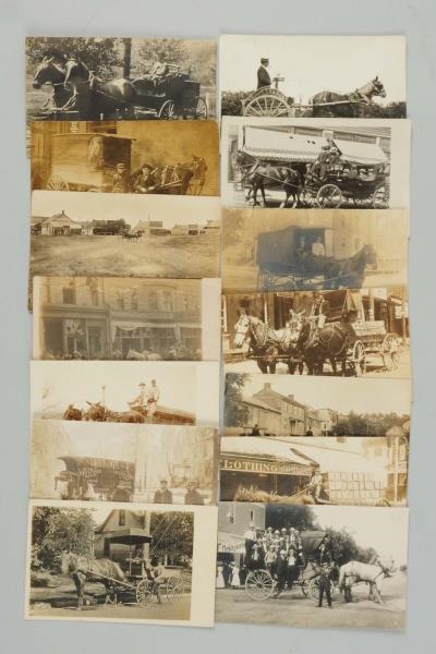 LOT OF 14: HORSE DRAWN WAGONS PHOTO POSTCARDS.    