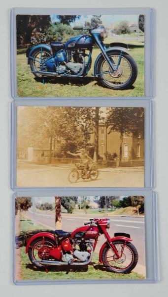 LOT OF 3: MOTORCYCLE POSTCARDS ADVERTISING LINEN. 