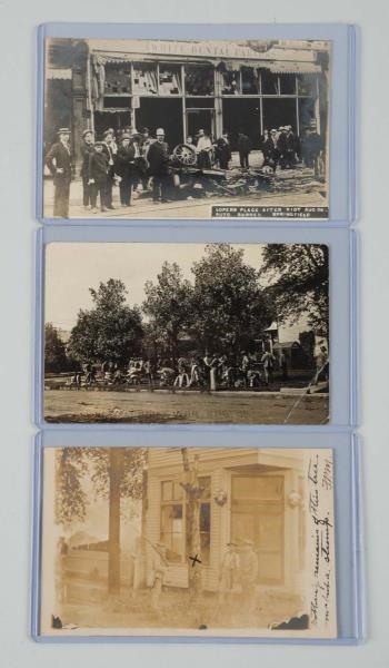 LOT OF 3: RACE RIOT REAL PHOTO POSTCARDS.         