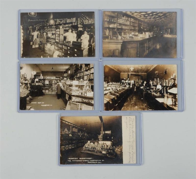LOT OF 5: GROCERY STORE REAL PHOTO POSTCARDS.     