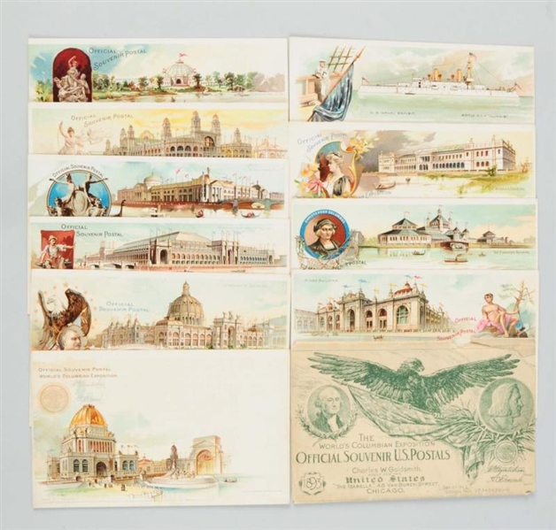 LOT OF 10: 1893 WORLDS COLUMBIAN EXPO POSTCARDS  