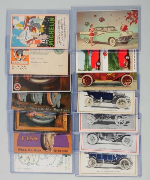 LOT OF 14: AUTO AND TIRE ADVERTISING POSTCARDS.   