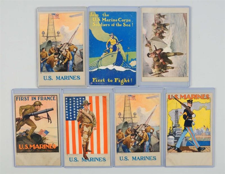 LOT OF 7: MARINE POSTER POSTCARDS MILITARY.       