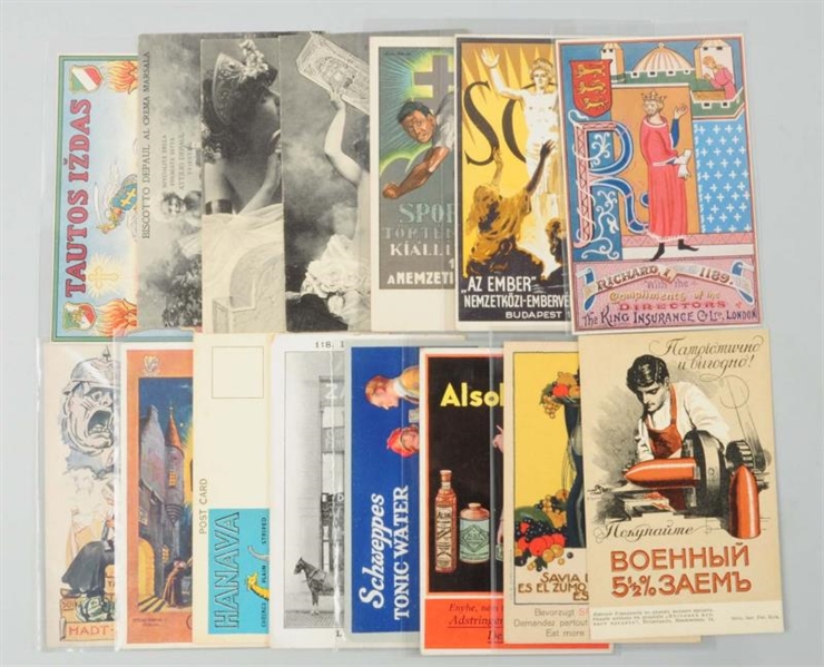 LOT OF 15: FOREIGN ADVERTISING POSTCARDS.         