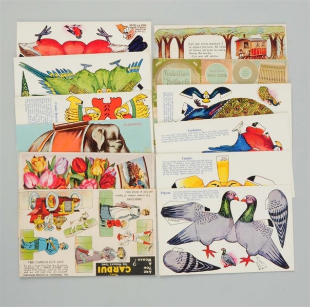 LOT OF 12: CUT-OUT NOVELTY POSTCARDS.             