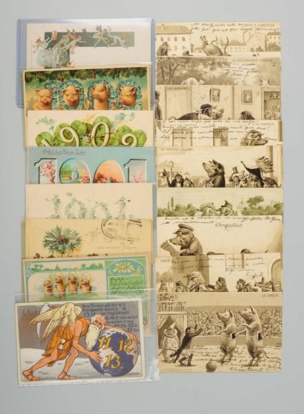 LOT OF 17: PIGS AND NEW YEAR POSTCARDS FANTASY.   