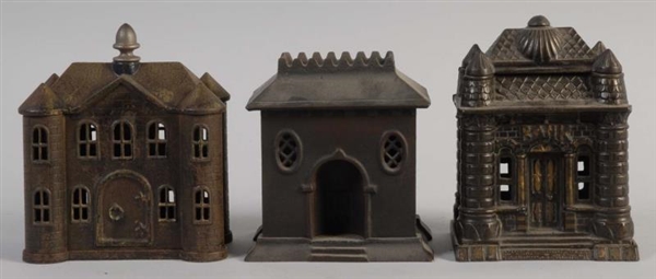 LOT OF 3: CAST IRON BANK BUILDINGS.               