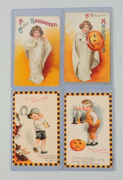 LOT OF 4: HALLOWEEN CLAPSADDLE POSTCARDS.         