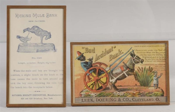 LOT OF 2: MECHANICAL BANK TRADE CARDS.            