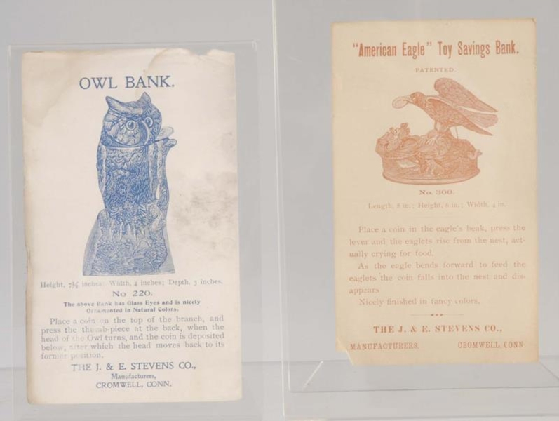 LOT OF 3: MECHANICAL BANK TRADE CARDS.            