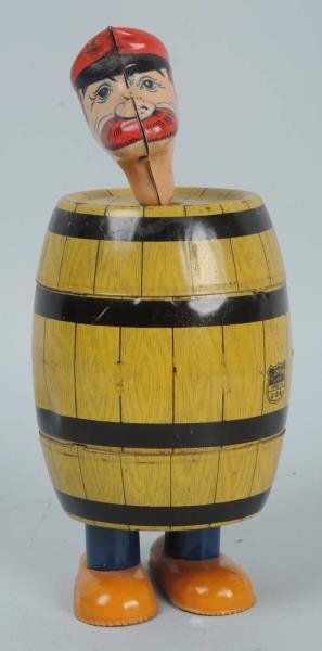CHEIN TIN WIND-UP BARNACLE BILL IN A BARREL TOY.  