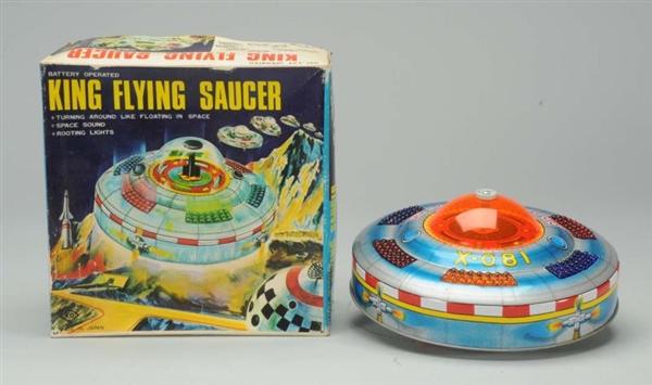 TIN LITHO KING FLYING SAUCER TOY.                 