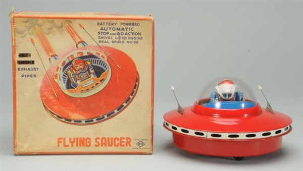 TIN LITHO BATTERY-OPERATED FLYING SAUCER TOY.     