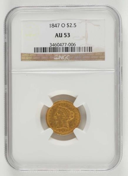 1847 O $2.5 GOLD COIN.                            