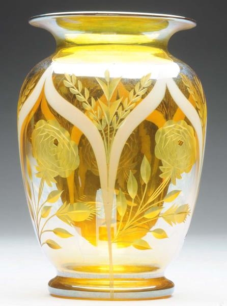CLEAR AMBER ETCHED ART GLASS.                     