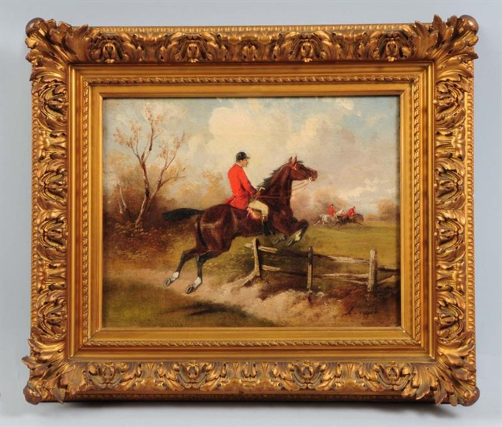 EQUESTRIAN OIL ON CANVAS PAINTING.                