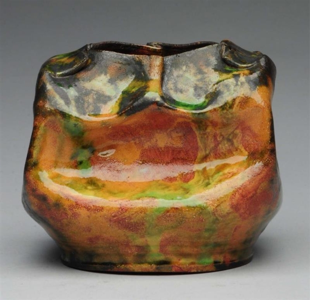 GEORGE OHR CRIMPED COLORFUL POTTERY VASE.         