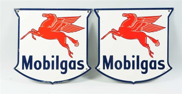 LOT OF 2: MOBILGAS WITH PEGASUS PORCELAIN SIGNS.  