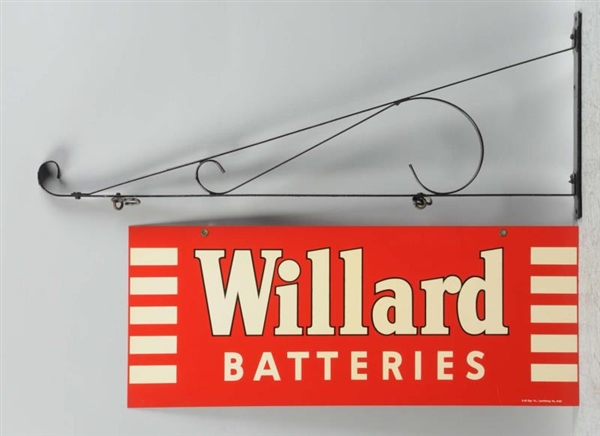 WILLARD BATTERIES TIN SIGN & ORIGINAL BRACKET.    