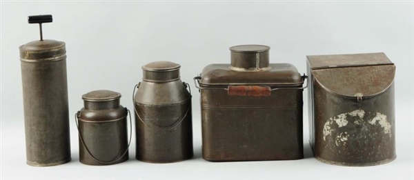 LOT OF 5: TINWARE PIECES.                         