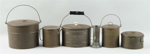 LOT OF 6: TINWARE ITEMS.                          
