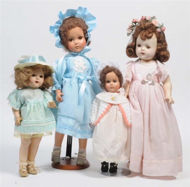 LOT OF 4: ALL COMPOSITION GIRL DOLLS.             