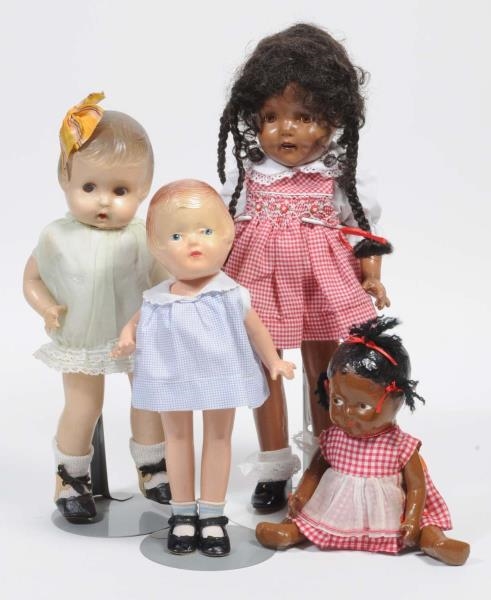 LOT OF 4: ALL COMPOSITION DOLLS.                  