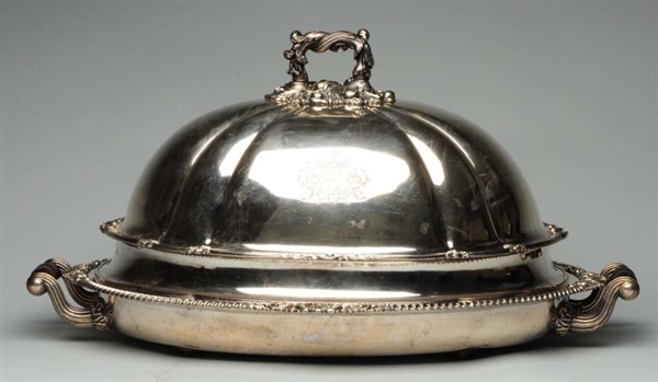 SHEFFIELD PLATED MEAT DISH AND DOMED COVER.       