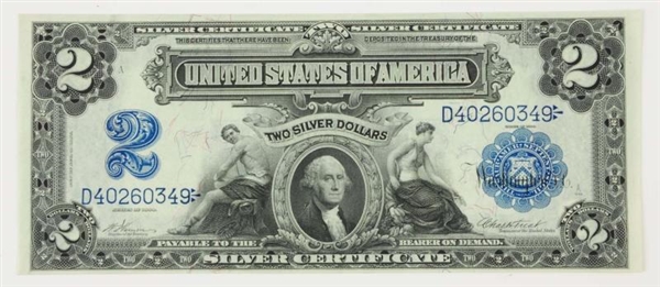 $2 1899 US LARGE SILVER NOTE WITH BLUE SEAL.      