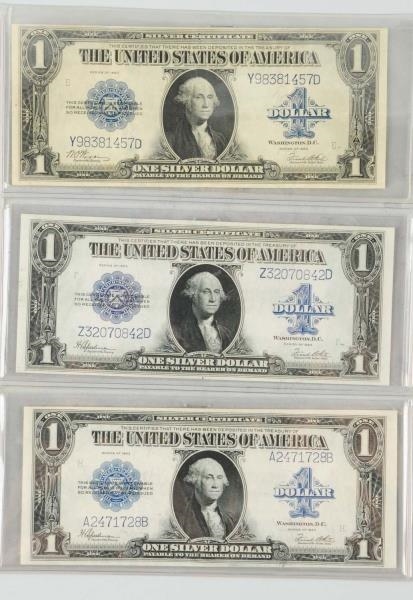 LOT OF 3: $1 1923 US SILVER CERTIFICATES NOTE.    