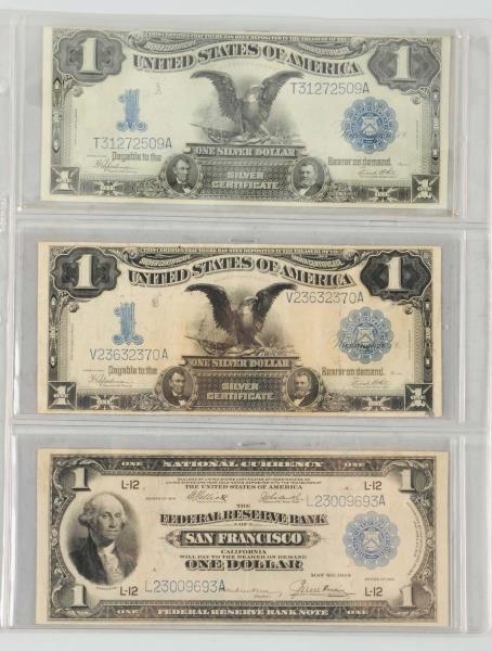 LOT OF 3: $1 1899 US LARGE NOTE.                  